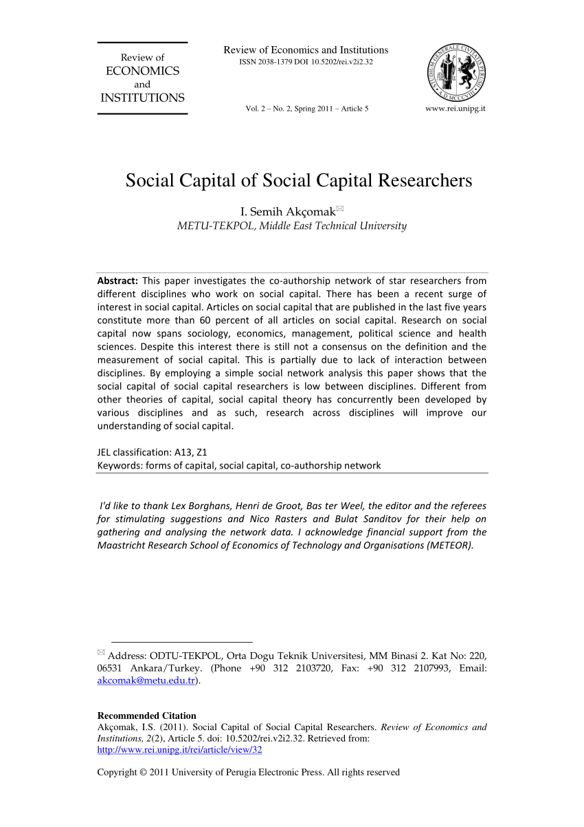 Pdf Social Capital Of Social Capital Researchers