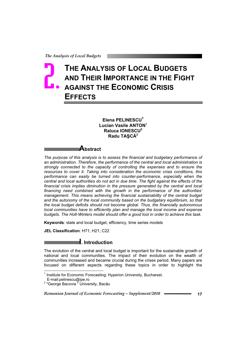 Pdf The Analysis Of Local Budgets And Their Importance In The