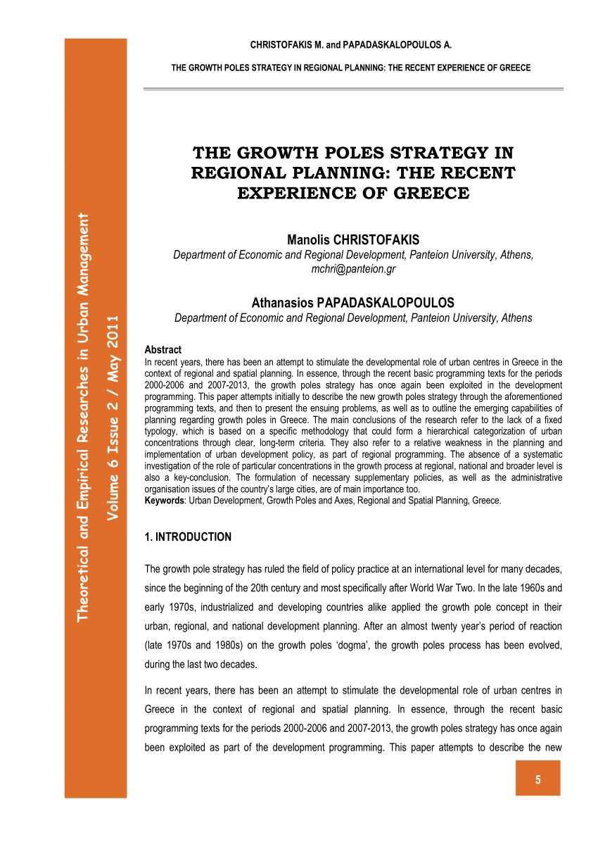 Pdf The Growth Poles Strategy In Regional Planning The Recent Experience Of Greece