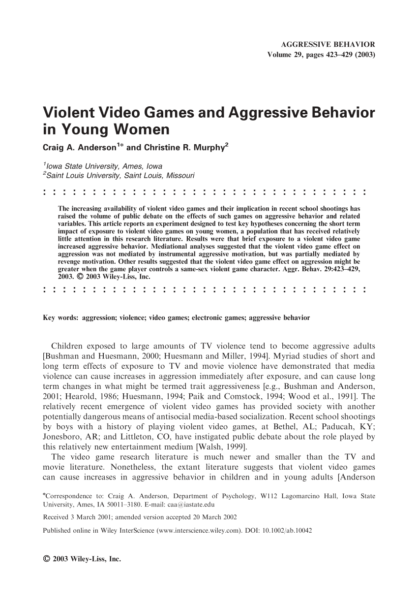 research paper violence in video games