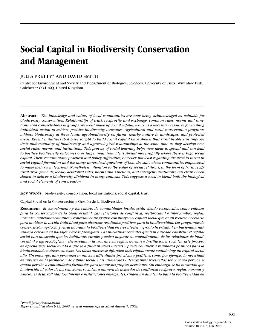 Pdf Social Capital In Biodiversity Conservation And Management