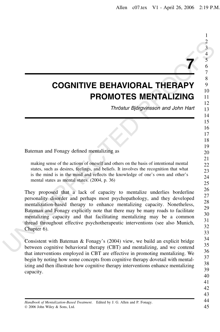 Pdf Cognitive Behavioral Therapy Promotes Mentalizing