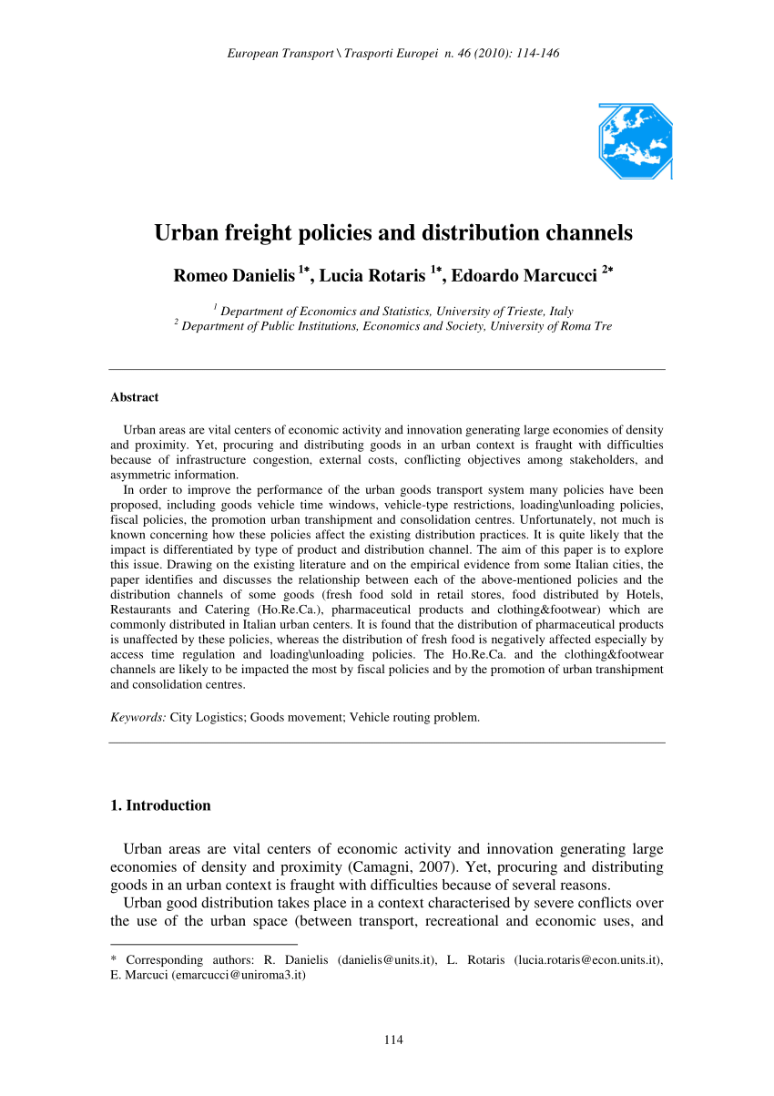 Pdf Urban Freight Policies And Distribution Channels A Discussion Based On Evidence From Italian Cities