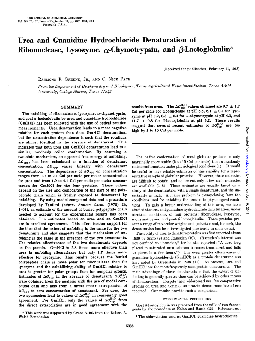 Pdf Denaturation Of Proteins By Urea And Guanidine Hydrochloride