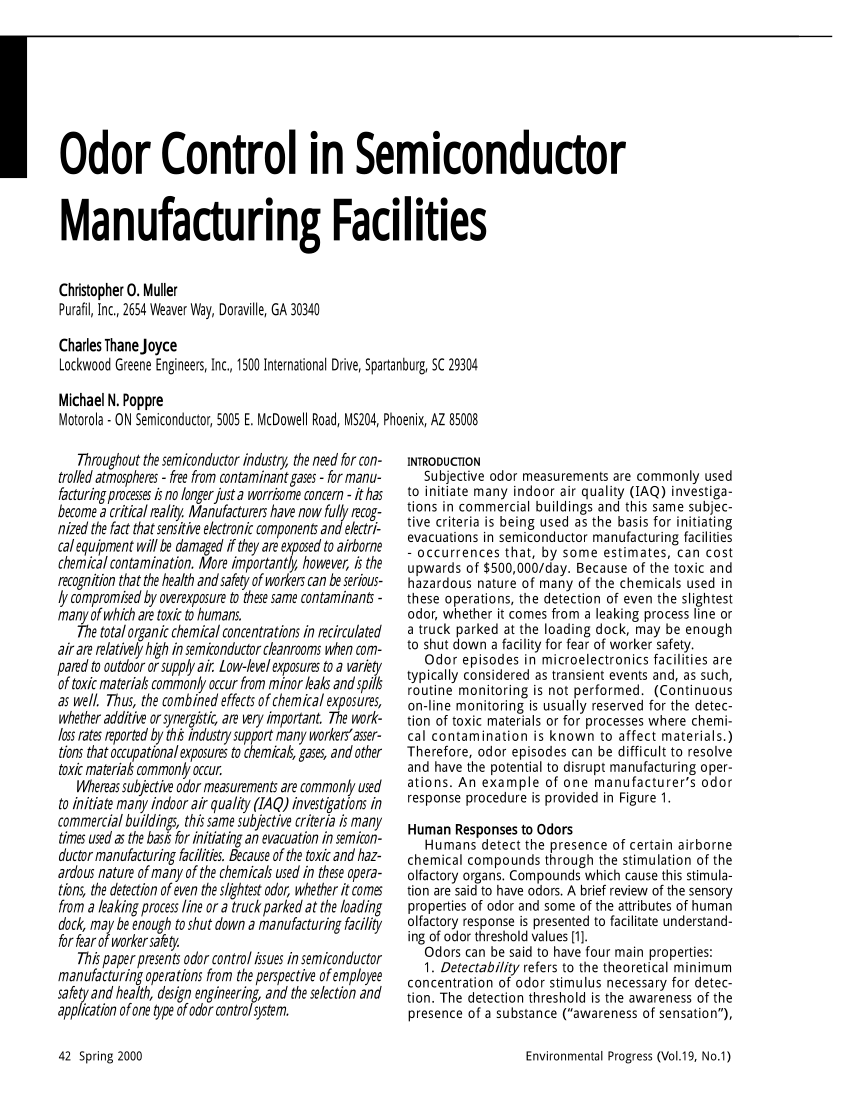 PDF) Odor control in semiconductor manufacturing facilities