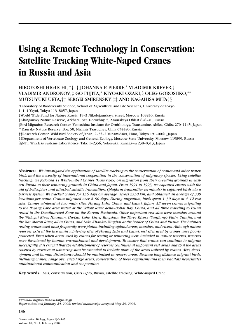 PDF) Using a Remote Technology in Conservation Satellite Tracking White‐ Naped Cranes in Russia and Asia photo