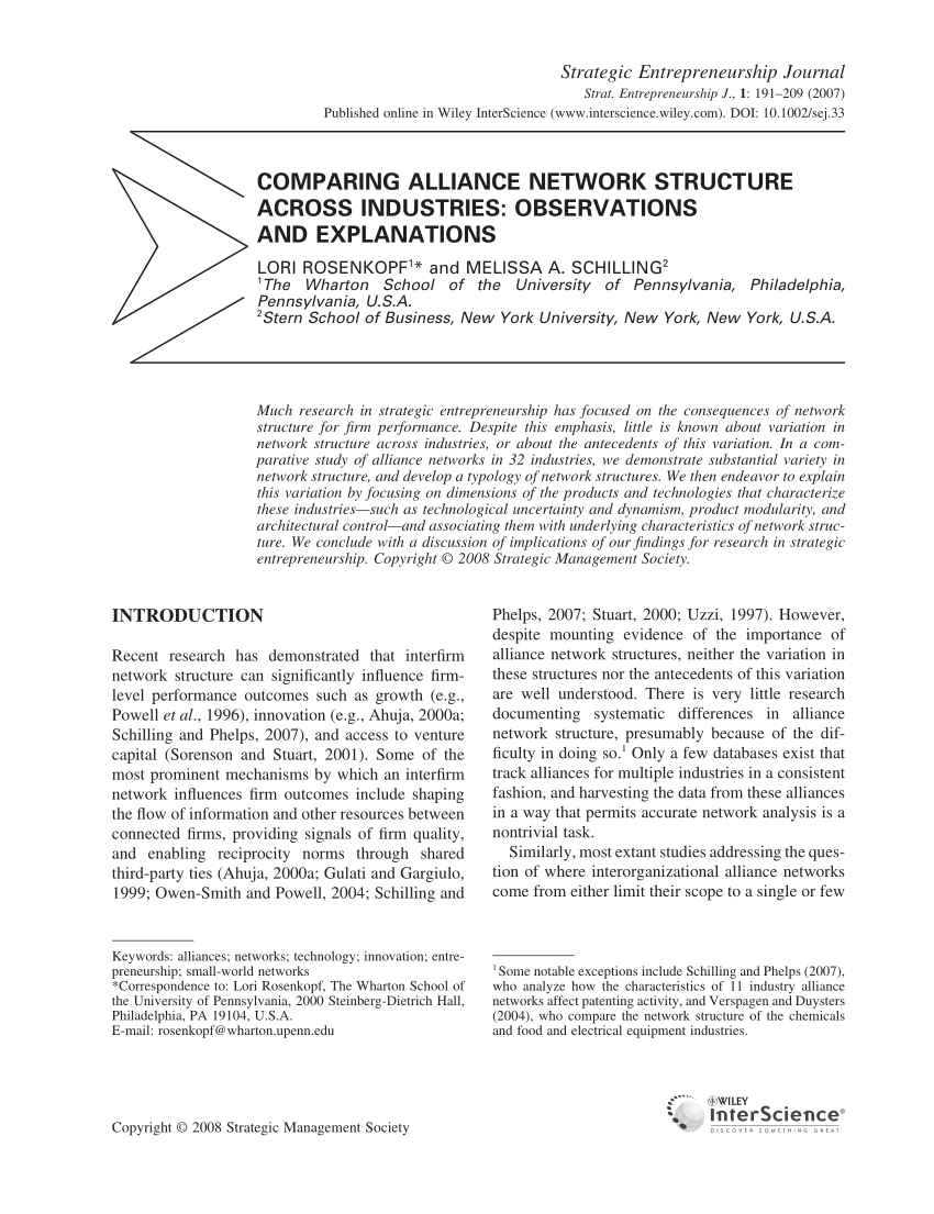 PDF Comparing Alliance Network Structure across Industries