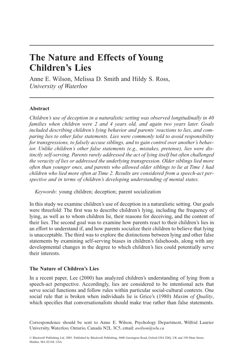 PDF The Nature and Effects of Young Children s Lies