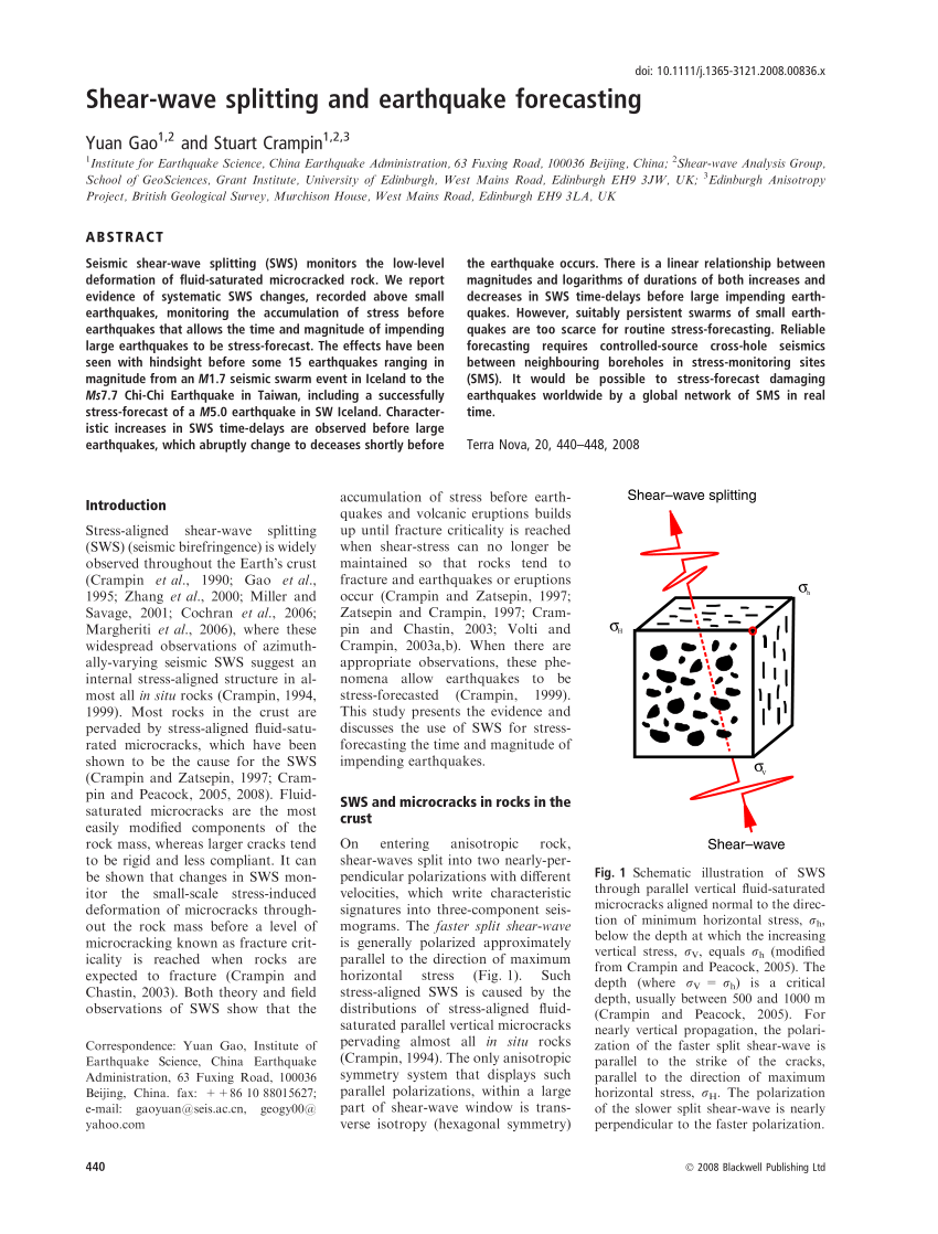 Pdf Shear Wave Splitting And Earthquake Forecasting