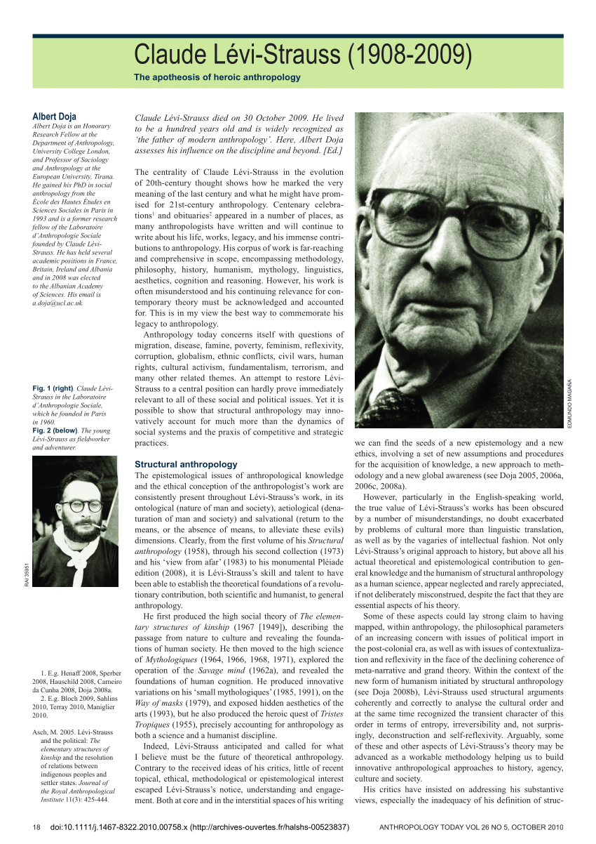 forsætlig det sidste svinge PDF) Claude Lévi‐Strauss (1908–2009): The apotheosis of heroic anthropology