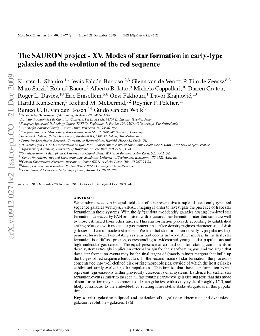 PDF) The SAURON project – XV. Modes of star formation in early‐type  galaxies and the evolution of the red sequence