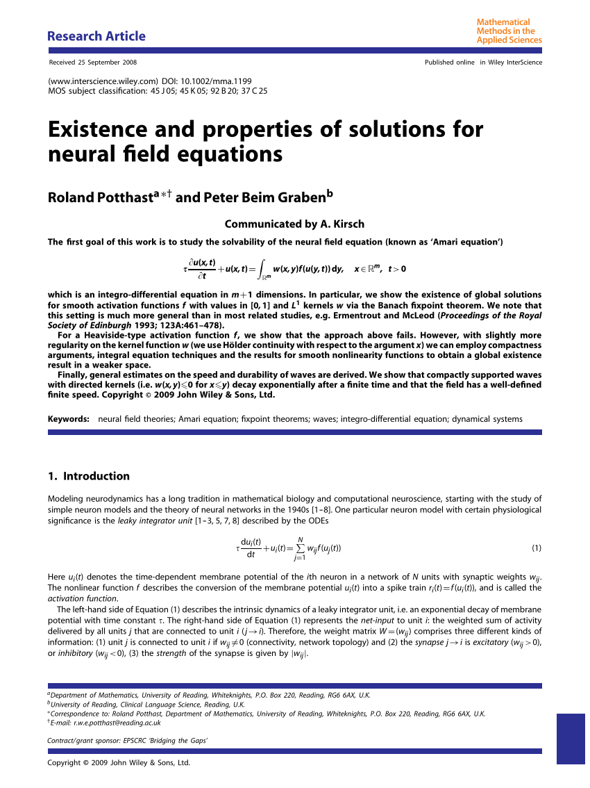 Pdf Existence And Properties Of Solutions For Neural Field Equations