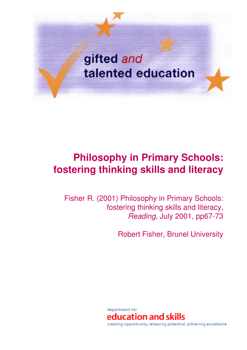 Pdf Philosophy In Primary Schools Fostering Thinking Skills And Literacy