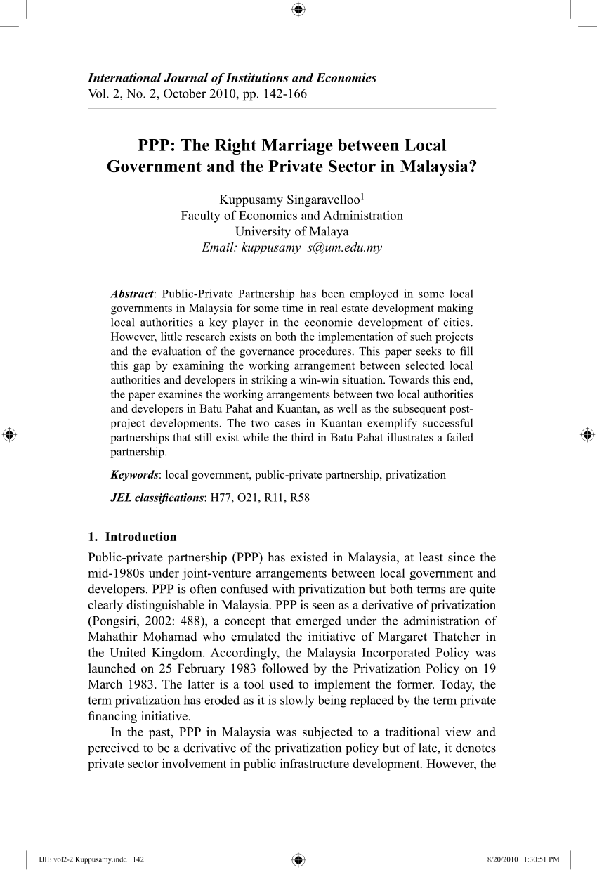 Pdf Ppp The Right Marriage Between Local Government And The Private Sector In Malaysia