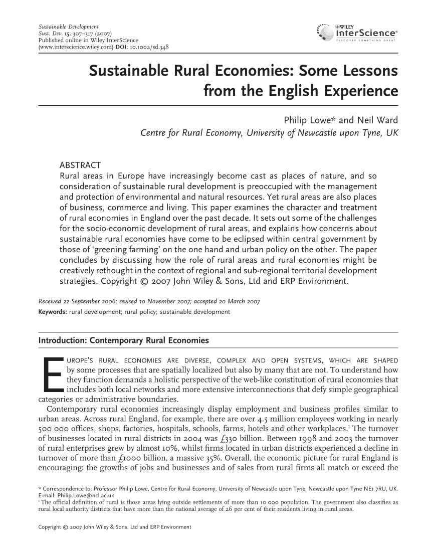 Pdf Sustainable Rural Economies Some Lessons From The English Experience