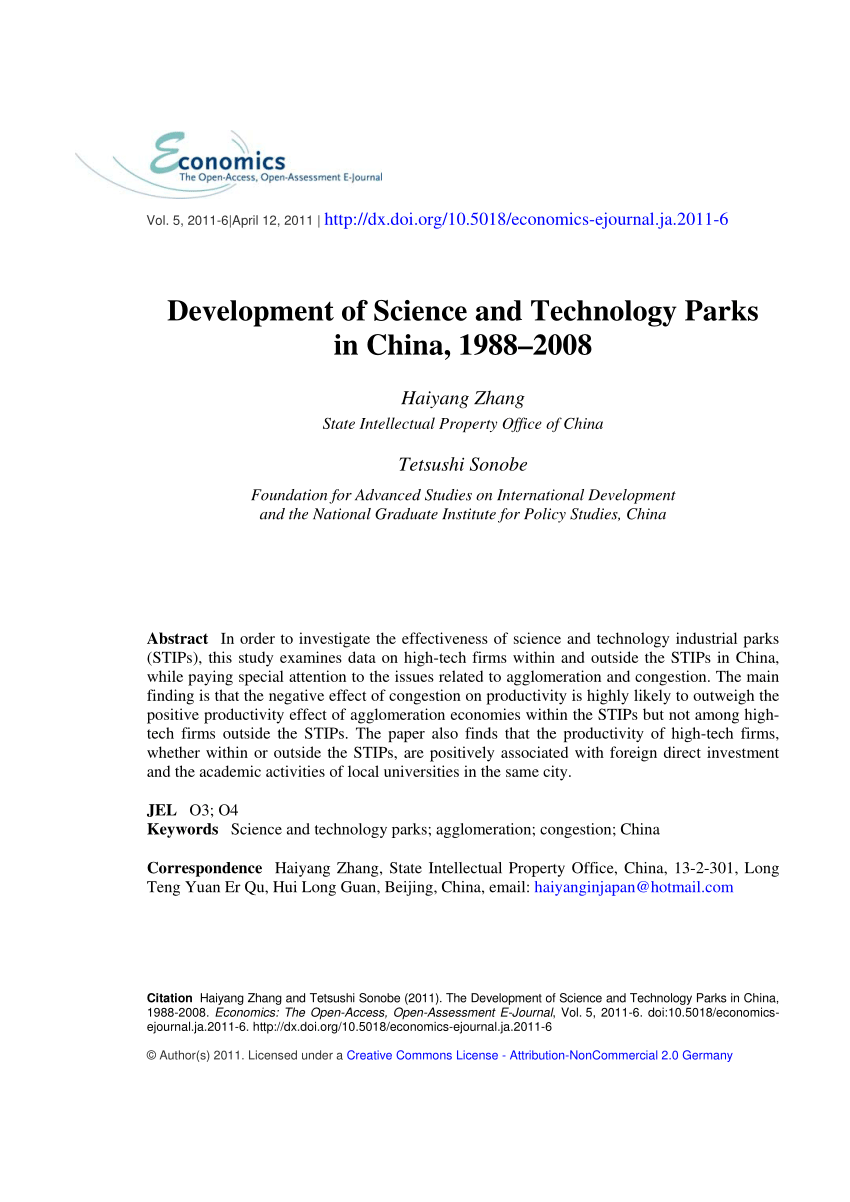 (PDF) Development of Science and Technology Parks in China ...