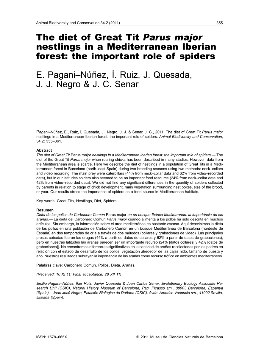 PDF) Food diversity and niche-overlap of sympatric tits (Great Tit