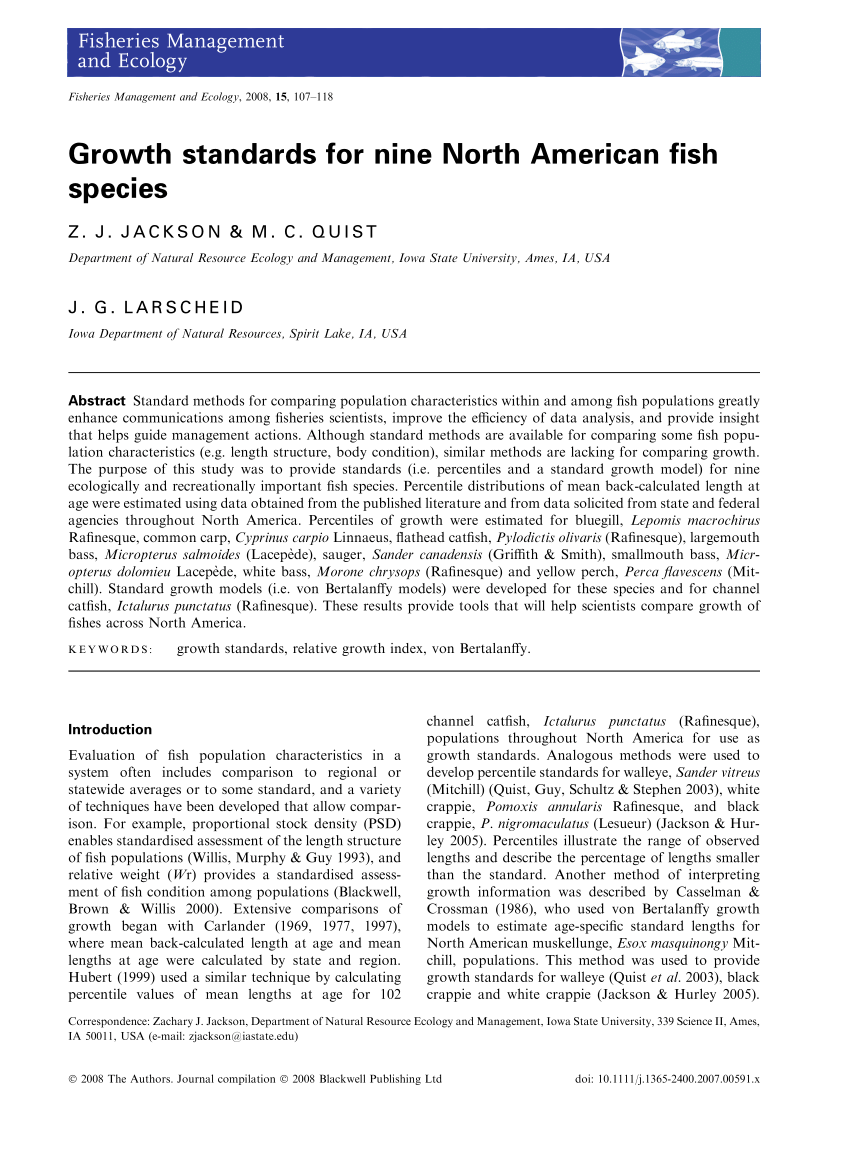 (PDF) Growth standards for nine North American fish species