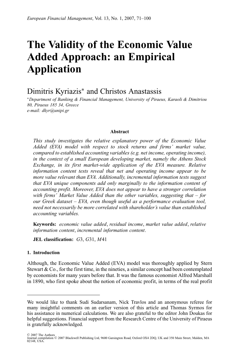 Pdf The Validity Of The Economic Value Added Approach An Empirical Application