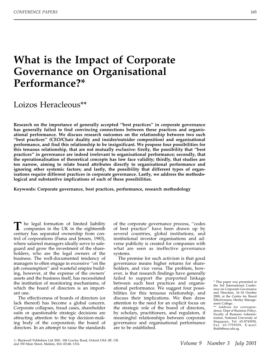 Pdf What Is The Impact Of Corporate Governance On Organisational Performance
