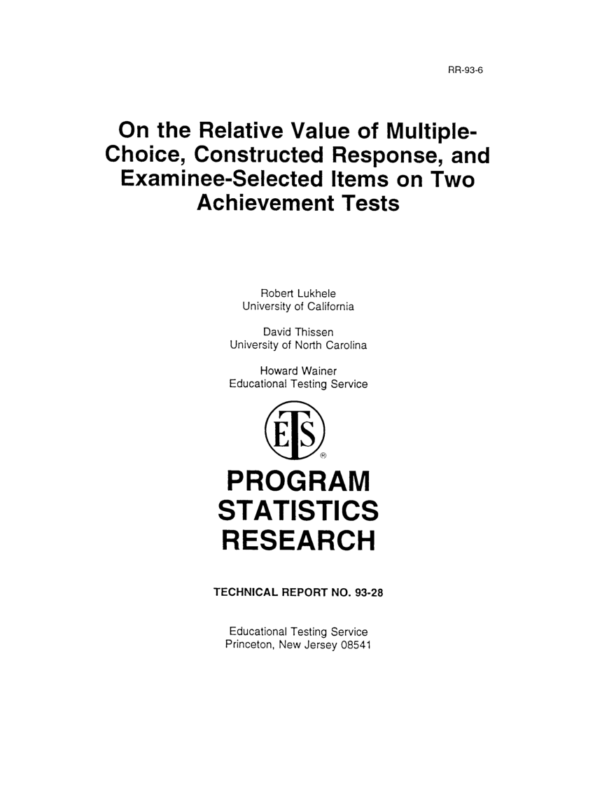 An Analysis of the Verbal Scholastic Aptitude Test Using Birnbaum's  Three-Parameter Logistic Model - Frederic M. Lord, 1968