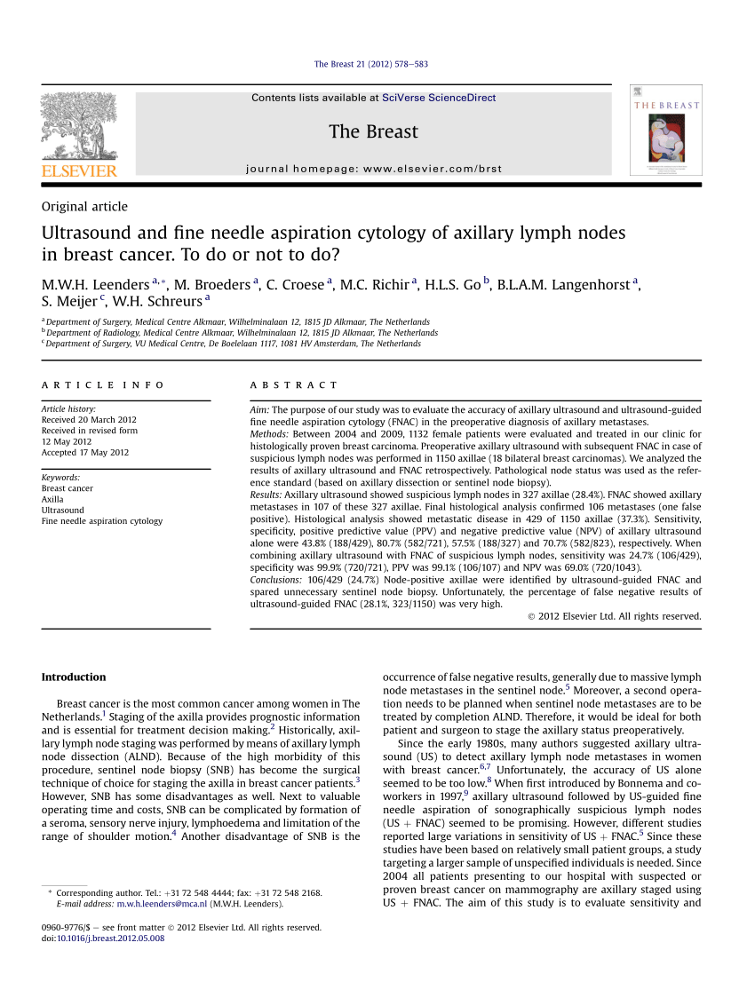 Pdf Ultrasound And Fine Needle Aspiration Cytology Of Axillary In Breast Cancer To Do Or Not