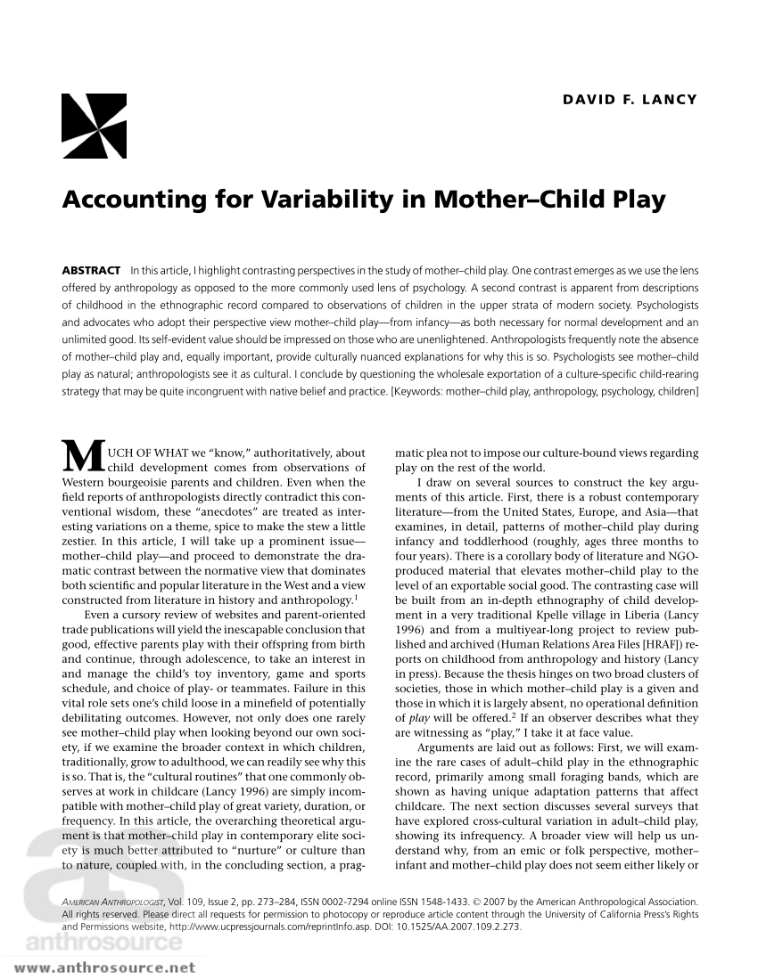 PDF) Accounting for Variability in Mother–Child Play