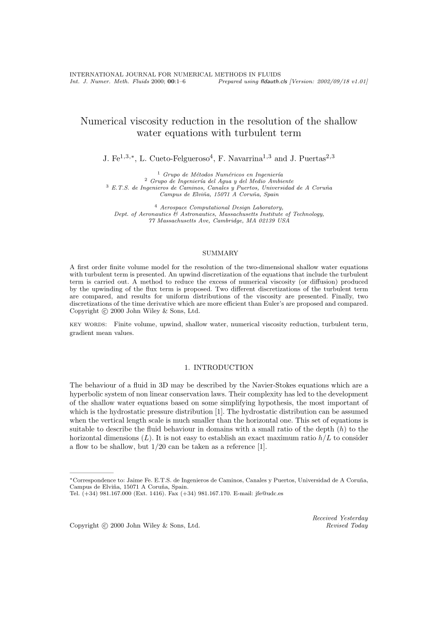 Pdf Numerical Viscosity Reduction In The Resolution Of The Shallow Water Equations With Turbulent Term