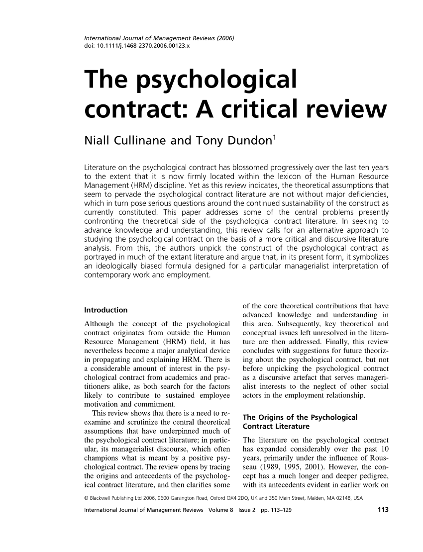 Critically Discuss the Psychological Contract in the