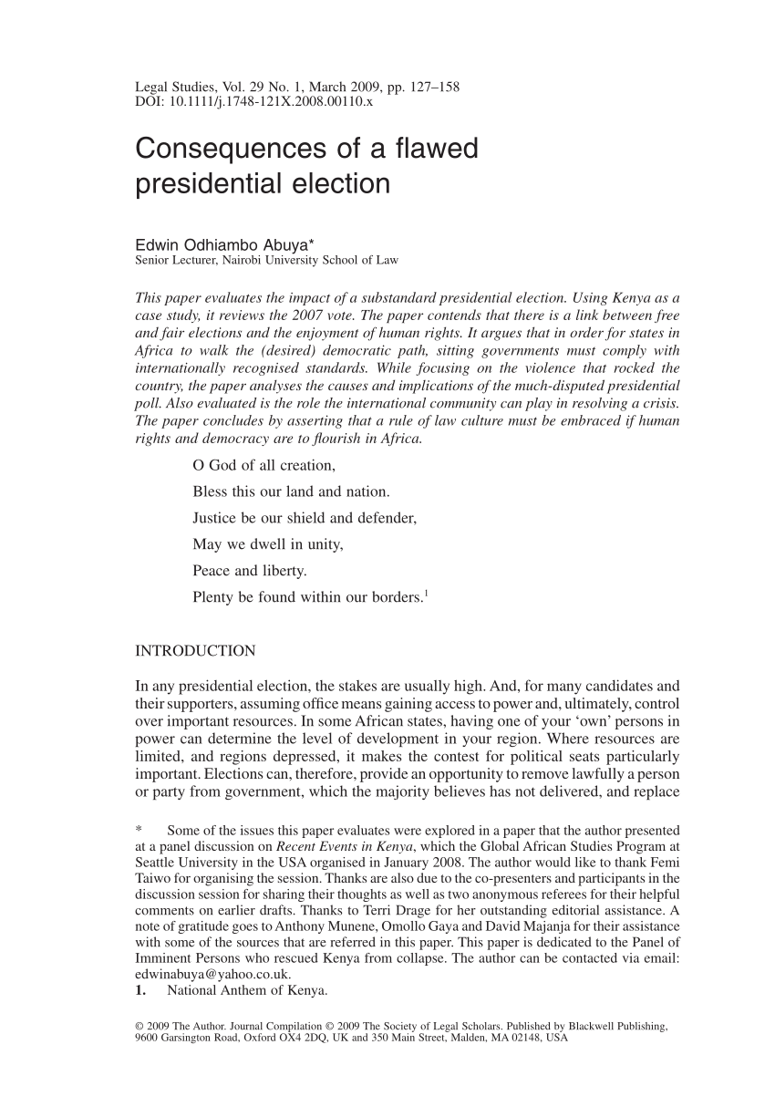 Pdf Consequences Of A Flawed Presidential Election