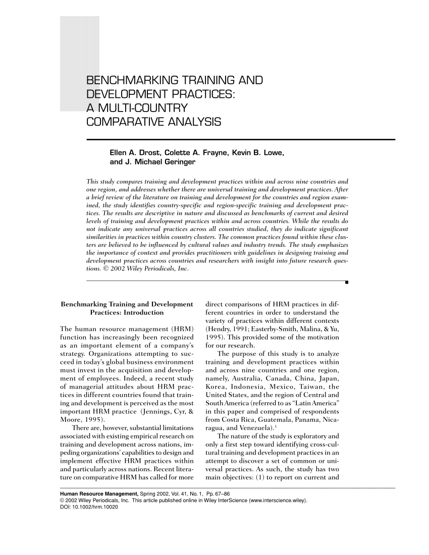 Pdf Benchmarking Training And Development Practices A Multi Country Comparative Analysis