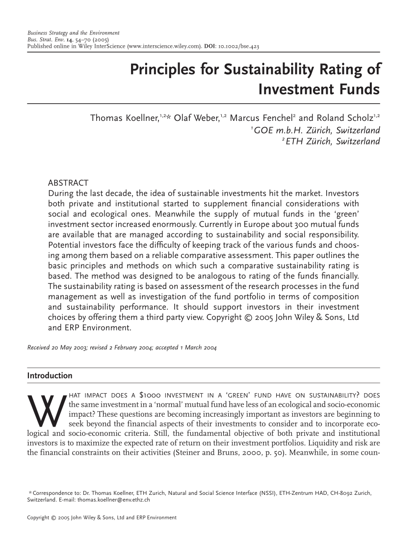 Pdf Principles For Sustainability Rating Of Investment Funds