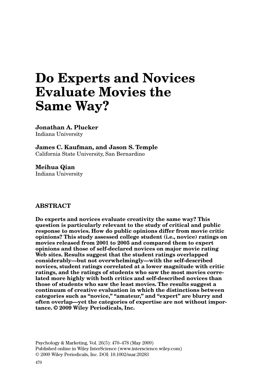 Pdf Do Experts And Novices Evaluate Movies The Same Way