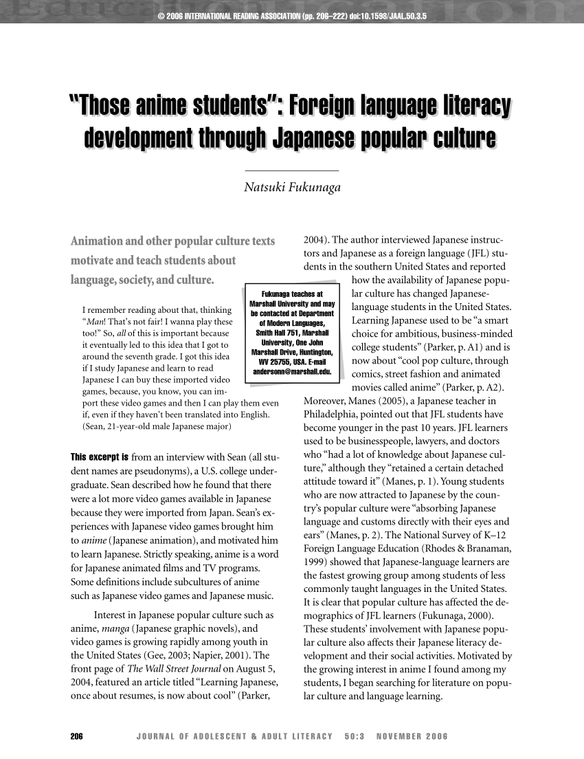 PDF) “Those Anime Students”: Foreign Language Literacy Development Through  Japanese Popular Culture