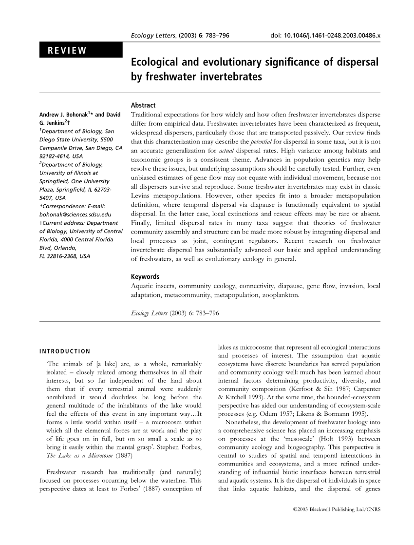 (PDF) Ecological and evolutionary significance of dispersal by