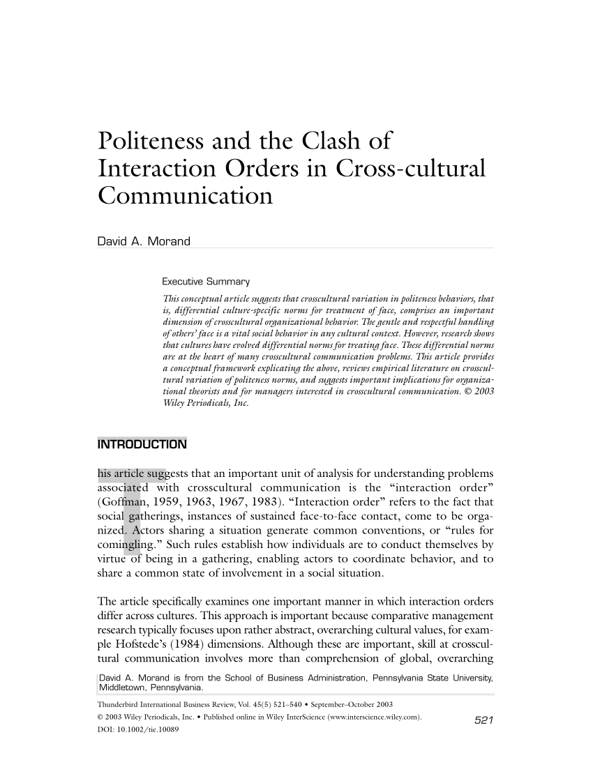 Pdf Politeness And The Clash Of Interaction Orders In Cross