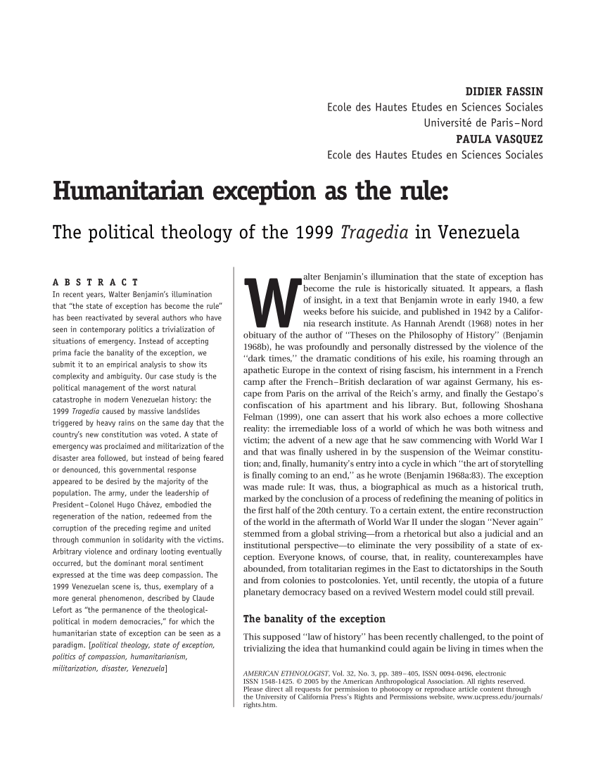 PDF) Humanitarian Exception as the Rule: The Political Theology of