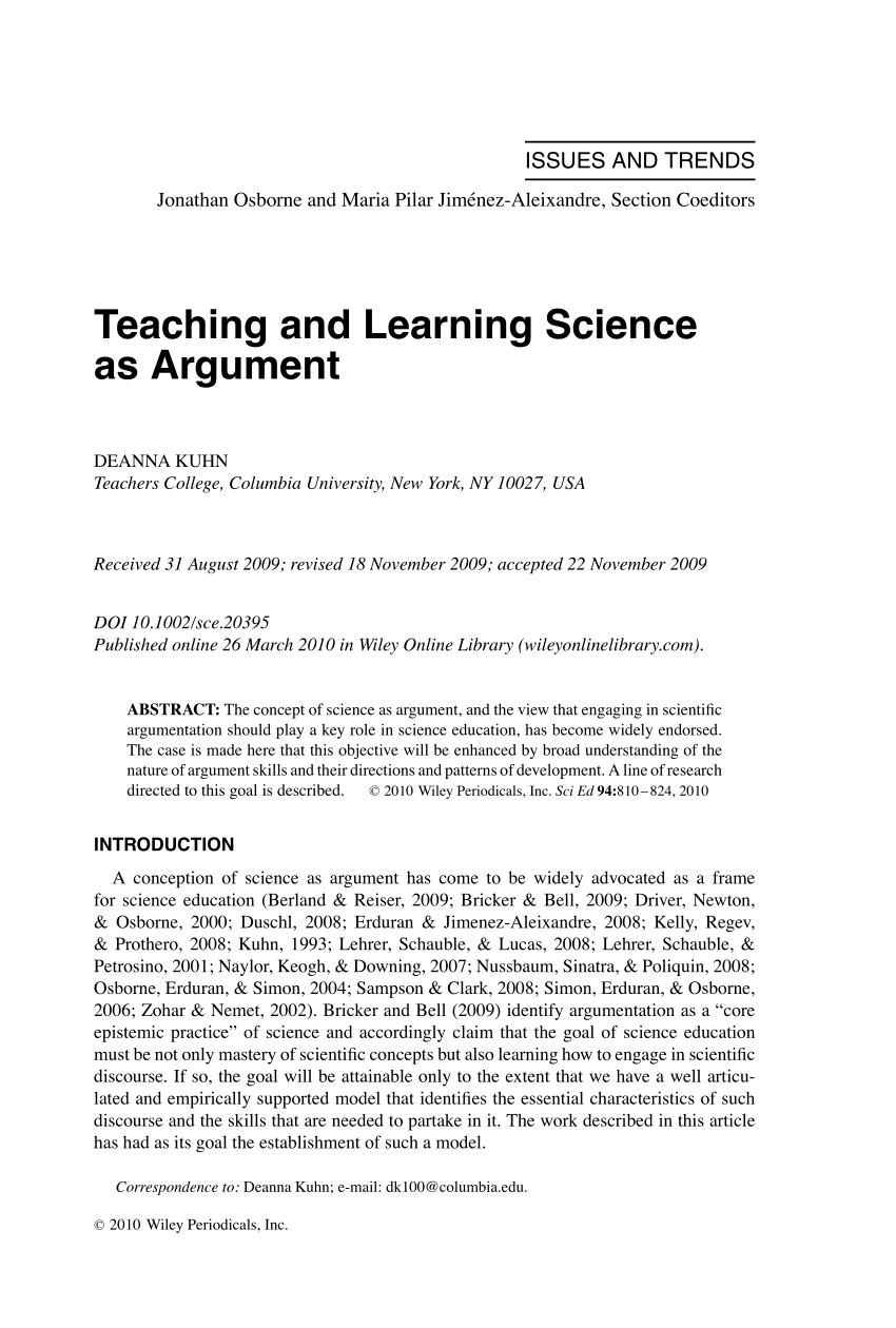 Pdf Teaching And Learning Science As Argument
