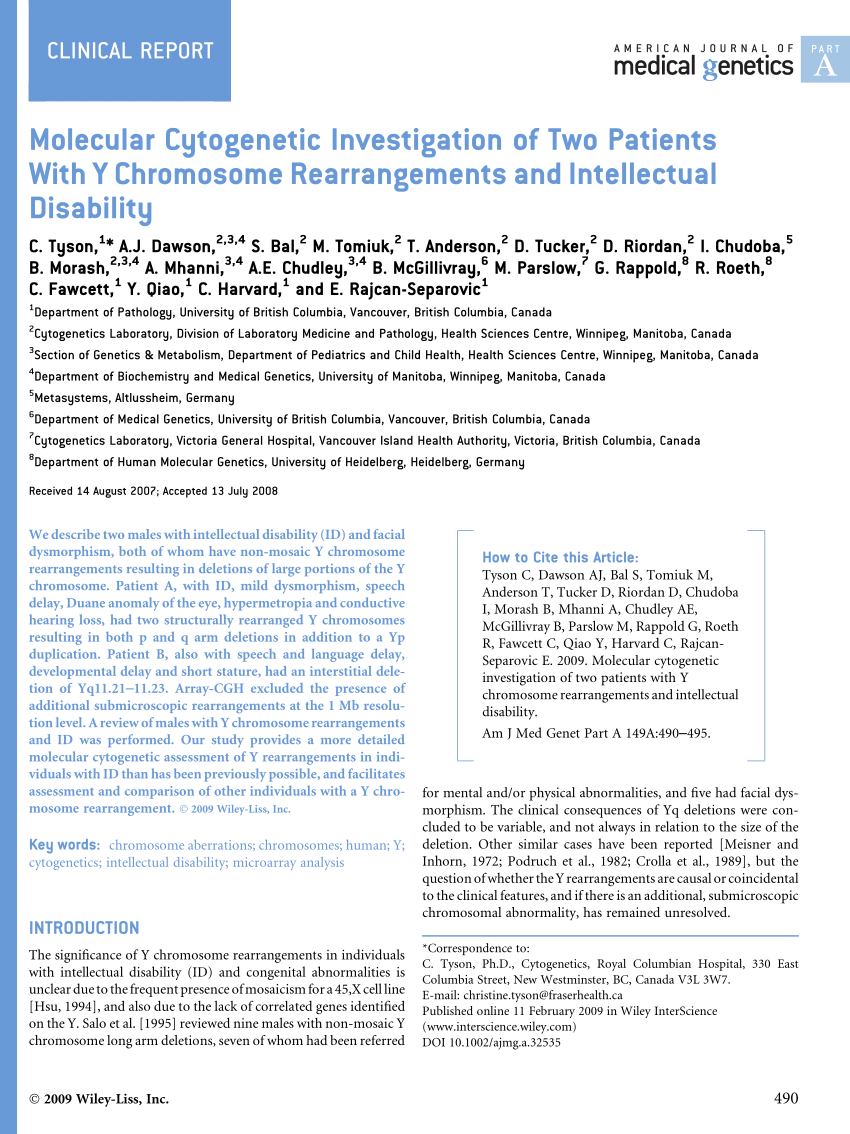 Pdf Molecular Cytogenetic Investigation Of Two Patients With Y Chromosome Rearrangements And Intellectual Disability