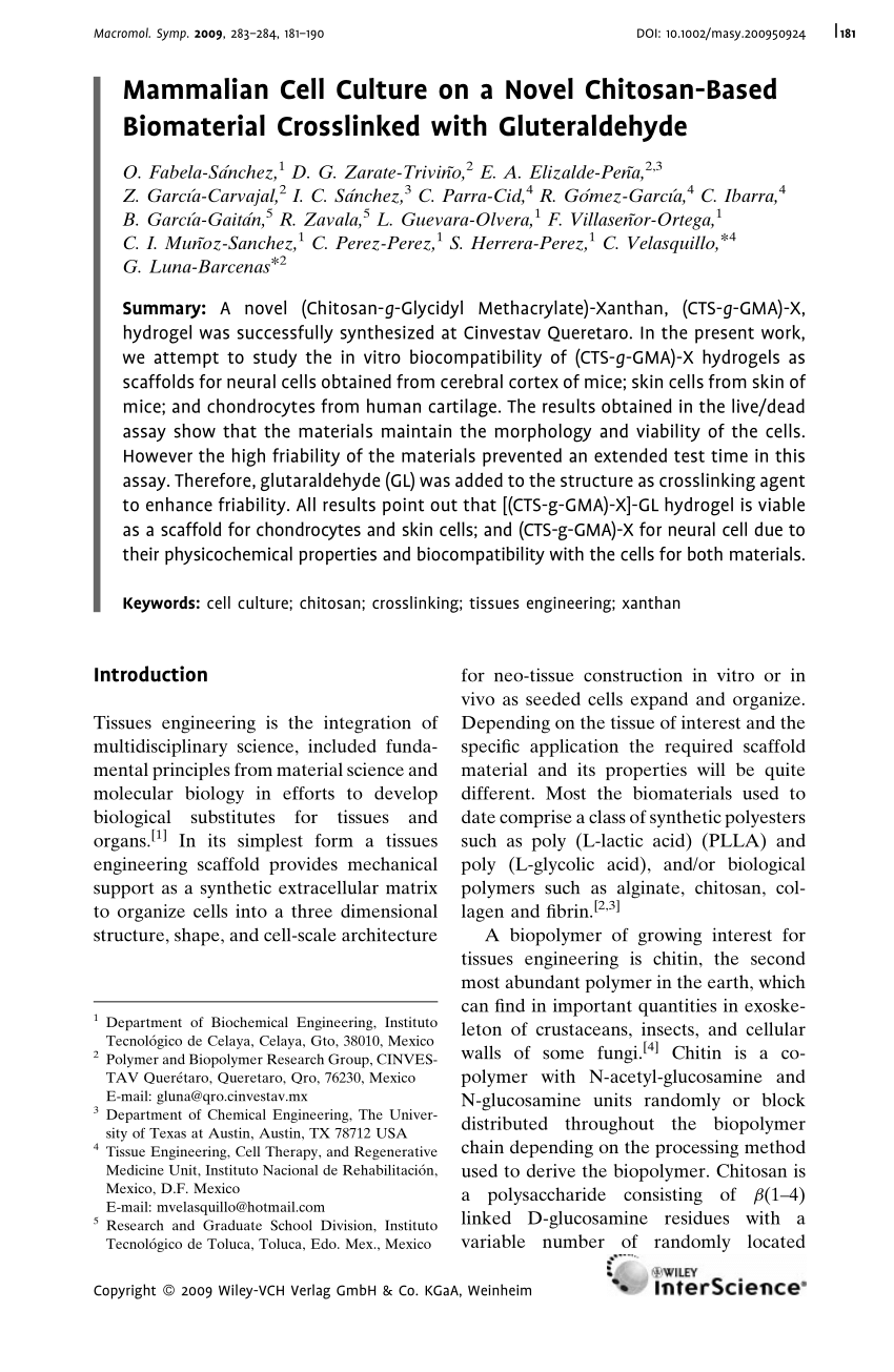 (PDF) Mammalian Cell Culture on a Novel Chitosan-Based Biomaterial