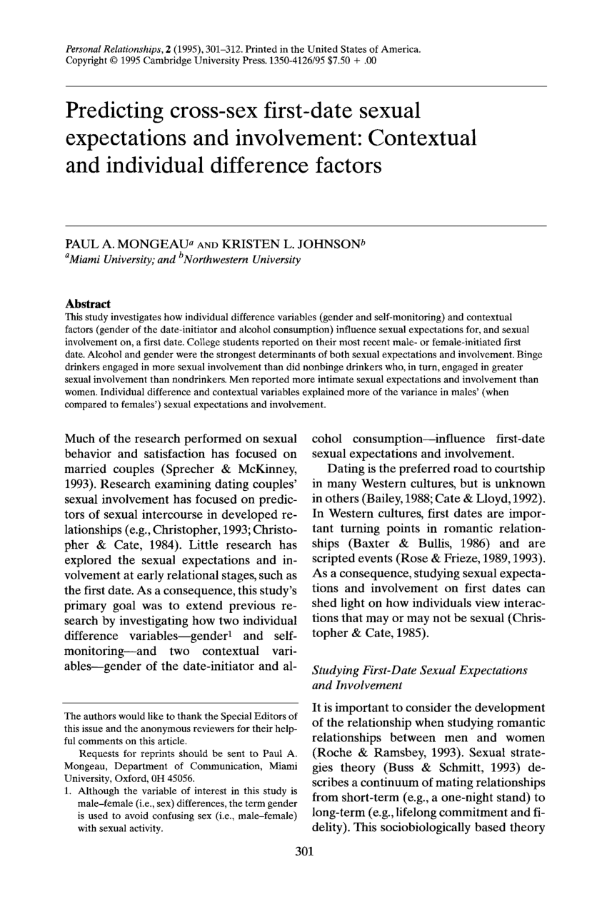 Pdf Predicting Cross‐sex First‐date Sexual Expectations And Involvement Contextual And 1860