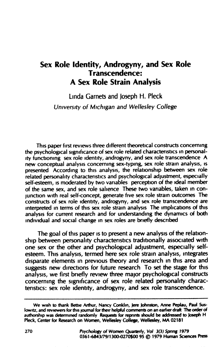 PDF) Sex Role Identity, Androgyny, and Sex Role Transcendence: A Sex Role  Strain Analysis