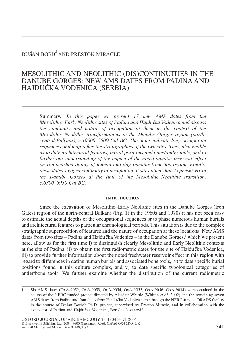 Pdf Mesolithic And Neolithic Dis Continuities In The Danube Gorges New Ams Dates From Padina And Hajducka Vodenica Serbia