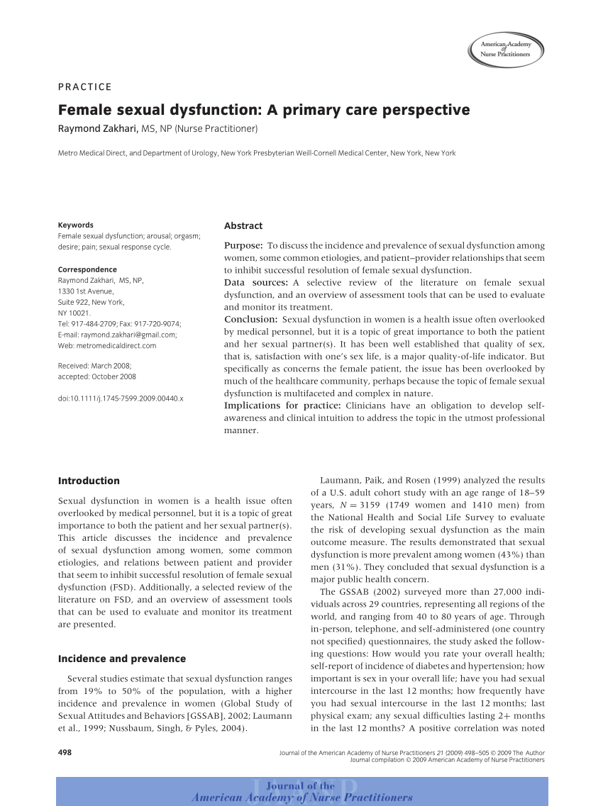 PDF Female sexual dysfunction A primary care perspective