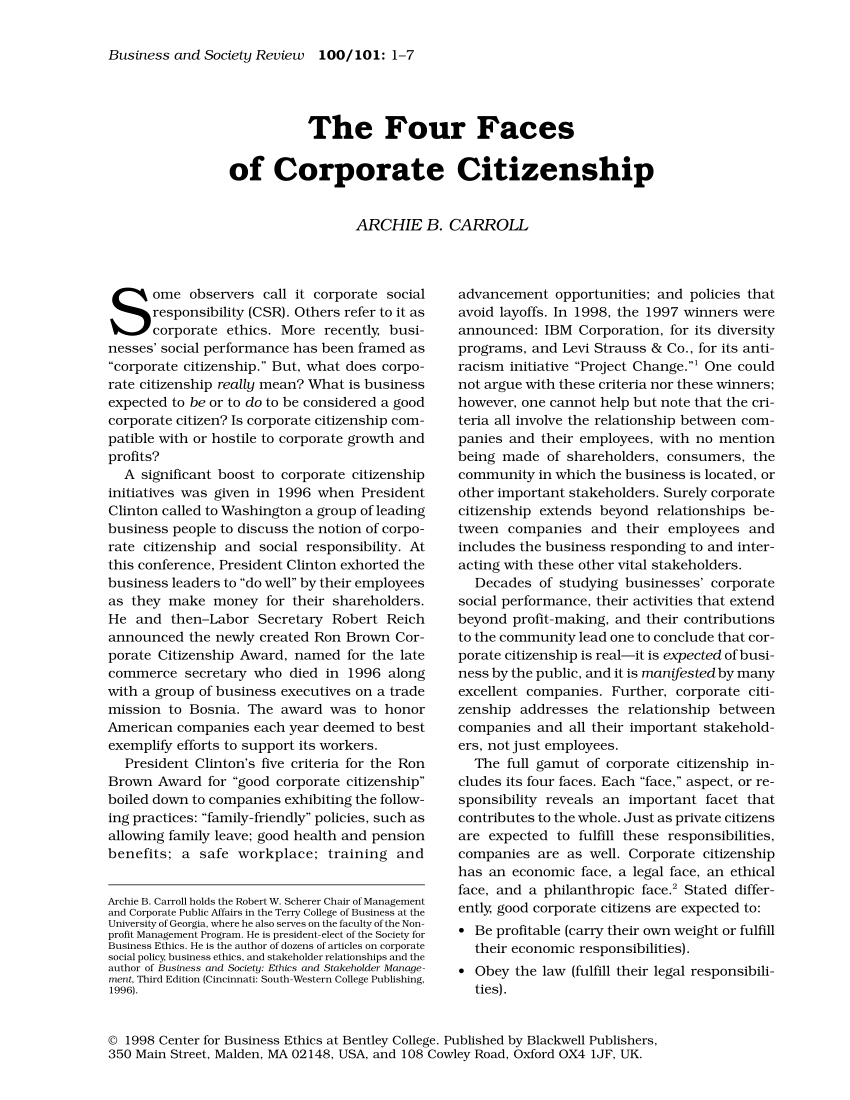 PDF) The Four Faces of Corporate Citizenship
