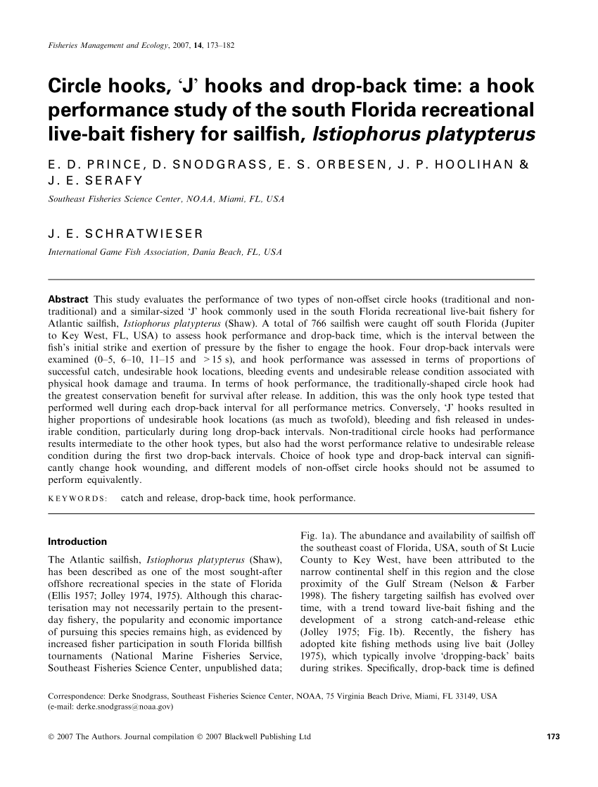 PDF) Circle hooks, 'J' hooks and drop-back time: A hook performance study  of the south Florida recreational live-bait fishery for sailfish,  Istiophorus platypterus