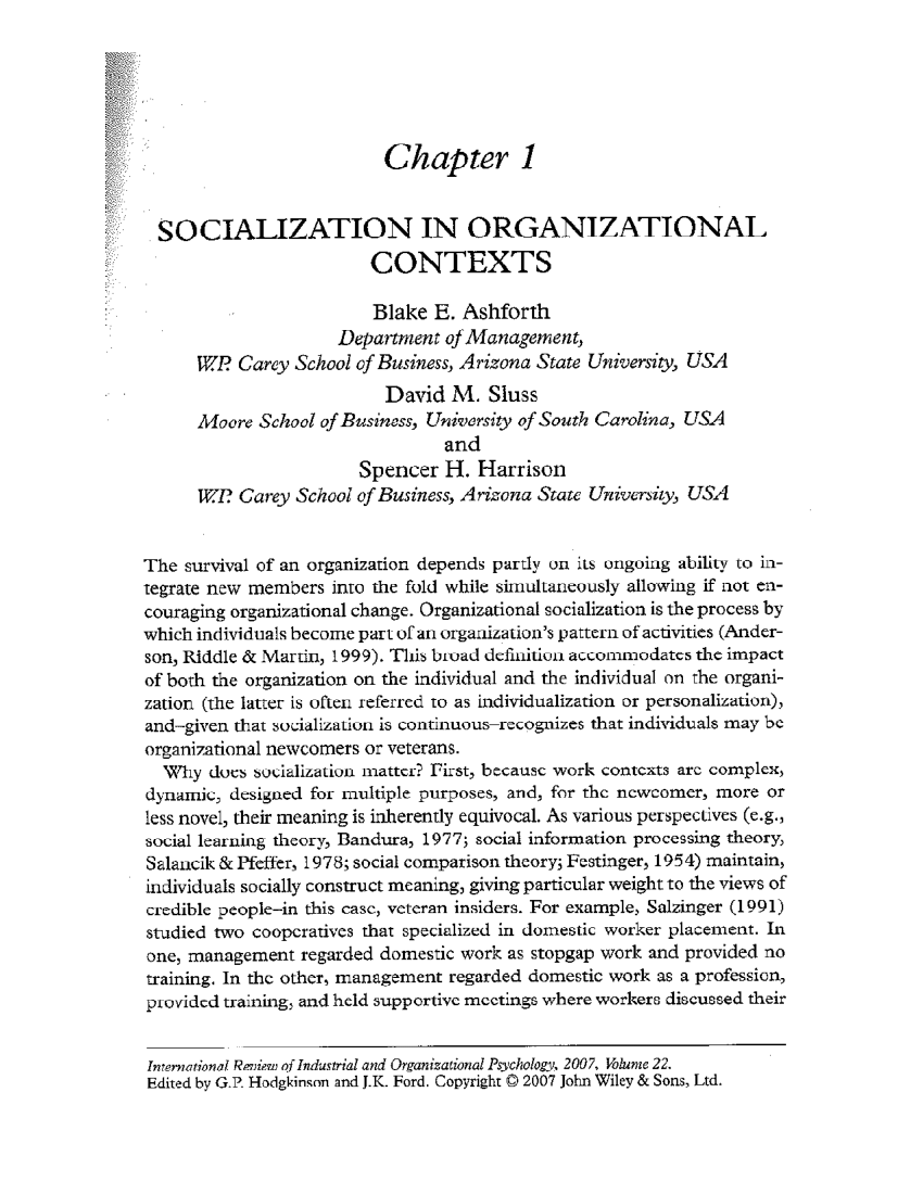 Feel bad Subtropical channel PDF) Socialization in Organizational Contexts