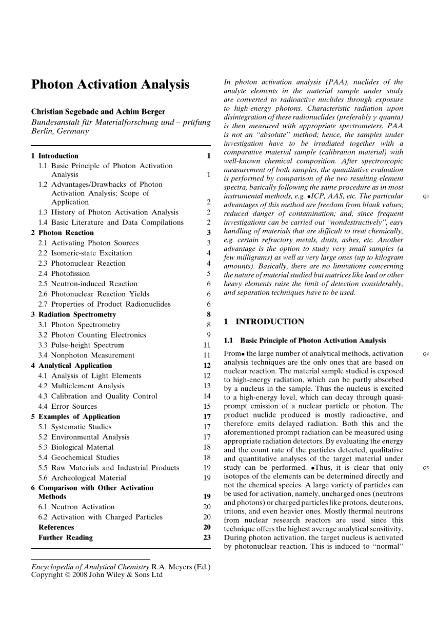 Pdf Photon Activation Analysis - 