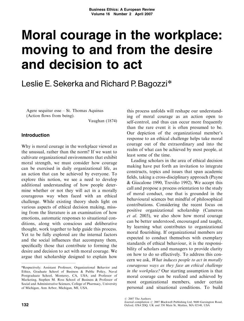 PDF) Moral courage in the workplace: Moving to and from the desire and  decision to act