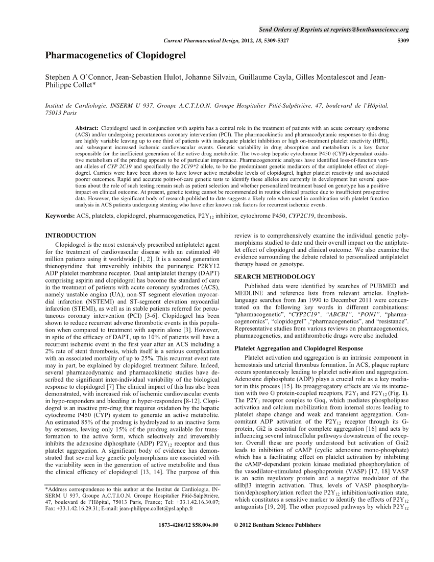 Pdf Pharmacogenetics Of Clopidogrel